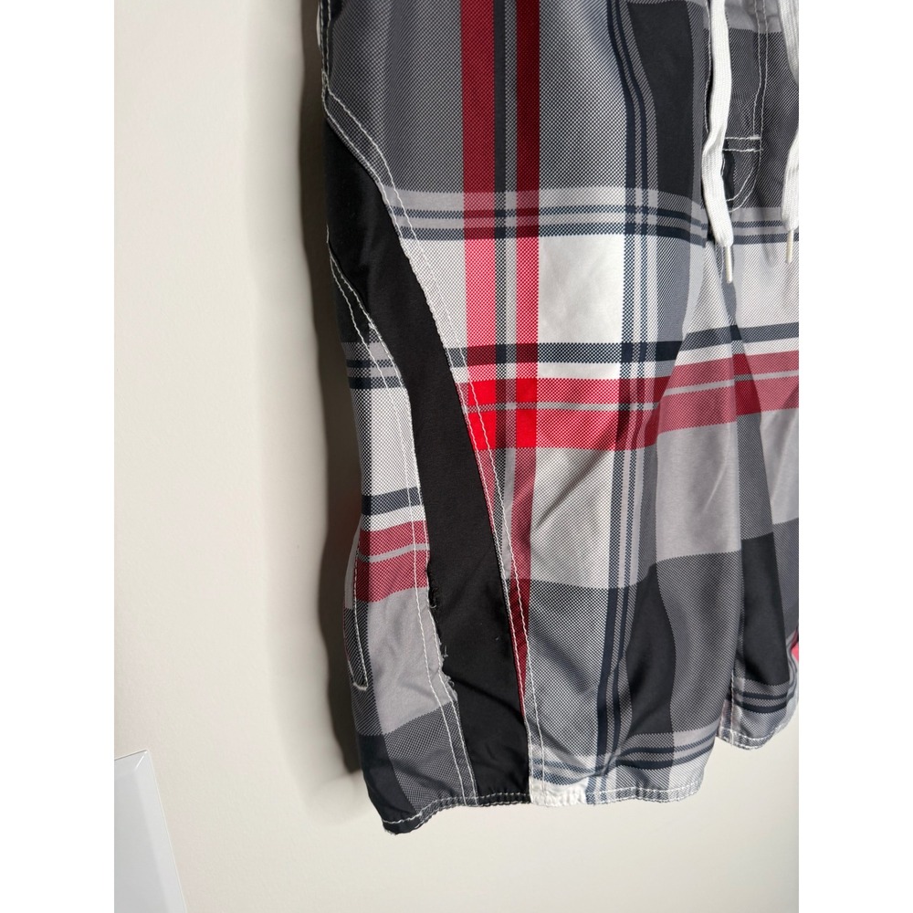 Vintage Y2K OP Ocean Pacific Mens Surf Red Plaid Board Shorts Swim Trunks Medium - Picture 5 of 6